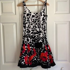 Nine West Black and White Dress with Red Flowers